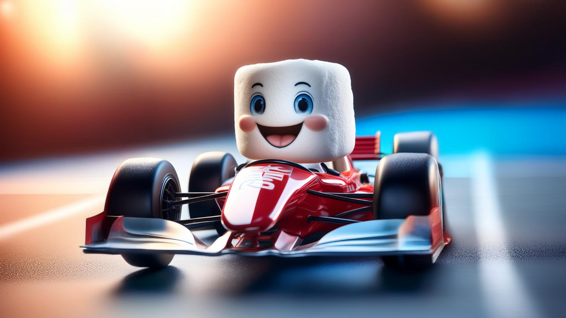 a marshmallow driving a racecar