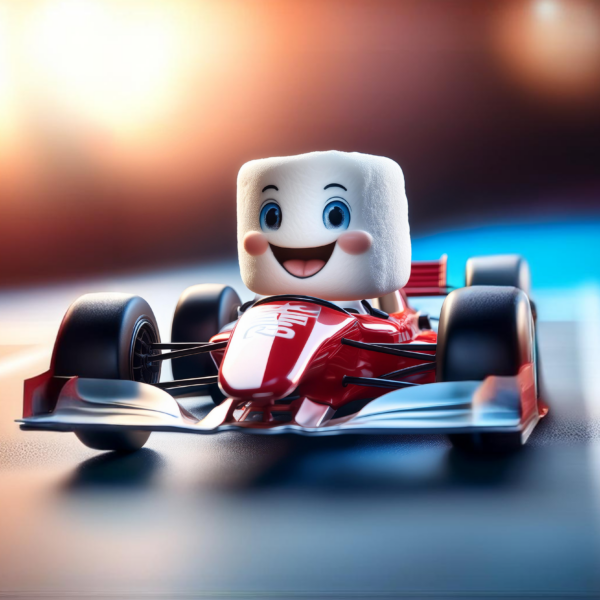 a marshmallow driving a racecar